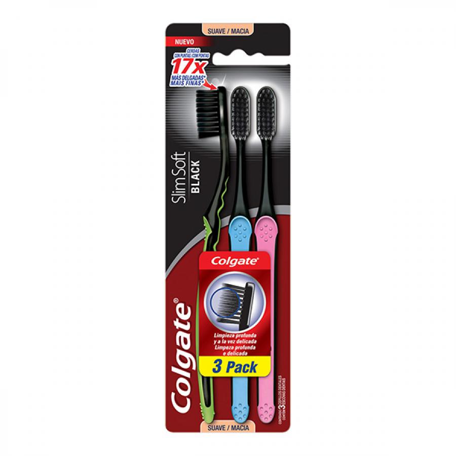 Escova Dental Colgate Slim Soft suave, black com 3 unidades